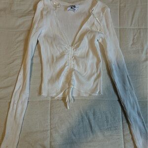 Princess Polly Cream Ribbed Blouse